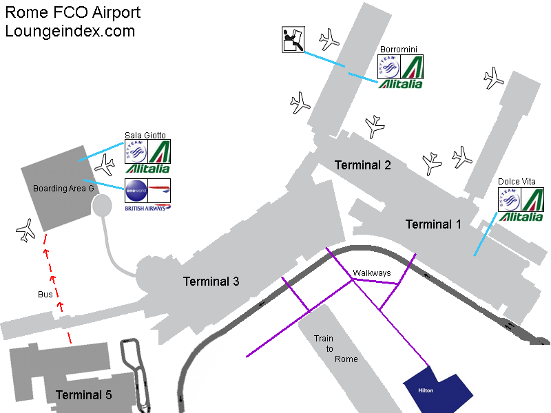 FCO: Rome Airport - Terminal map, airport guide, lounges, bars