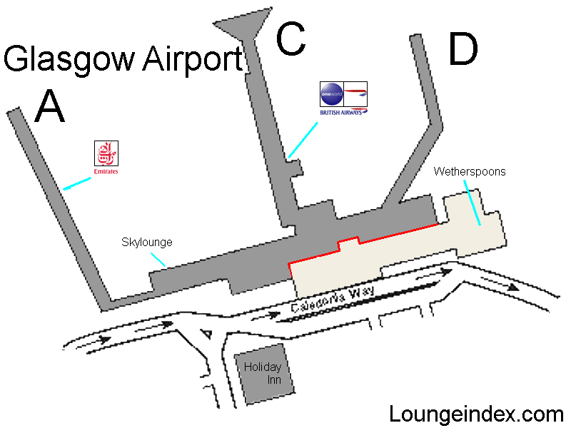 GLA Glasgow Airport Guide Terminal map, airport guide, lounges, bars