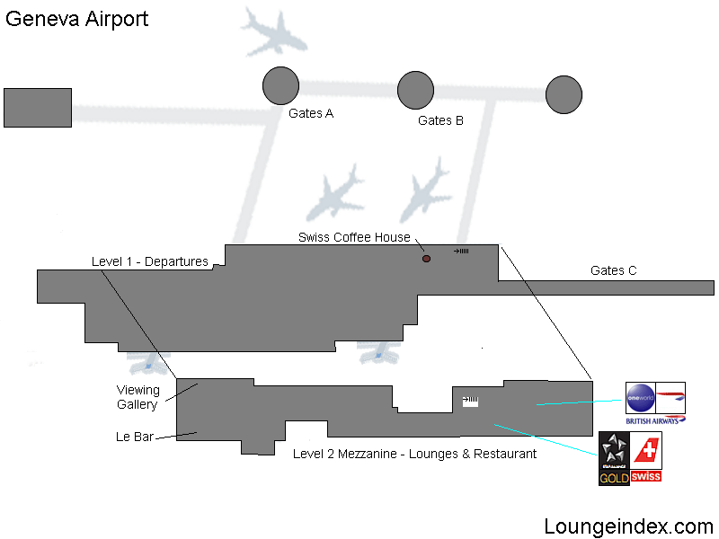 GVA Geneva Terminal map, airport guide, lounges, bars