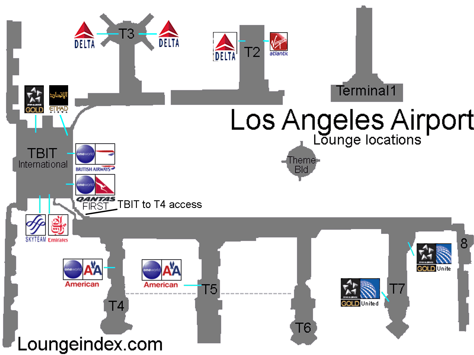 LAX Los Angeles Airport Guide Terminal Map Airport Guide Lounges 4864 ...